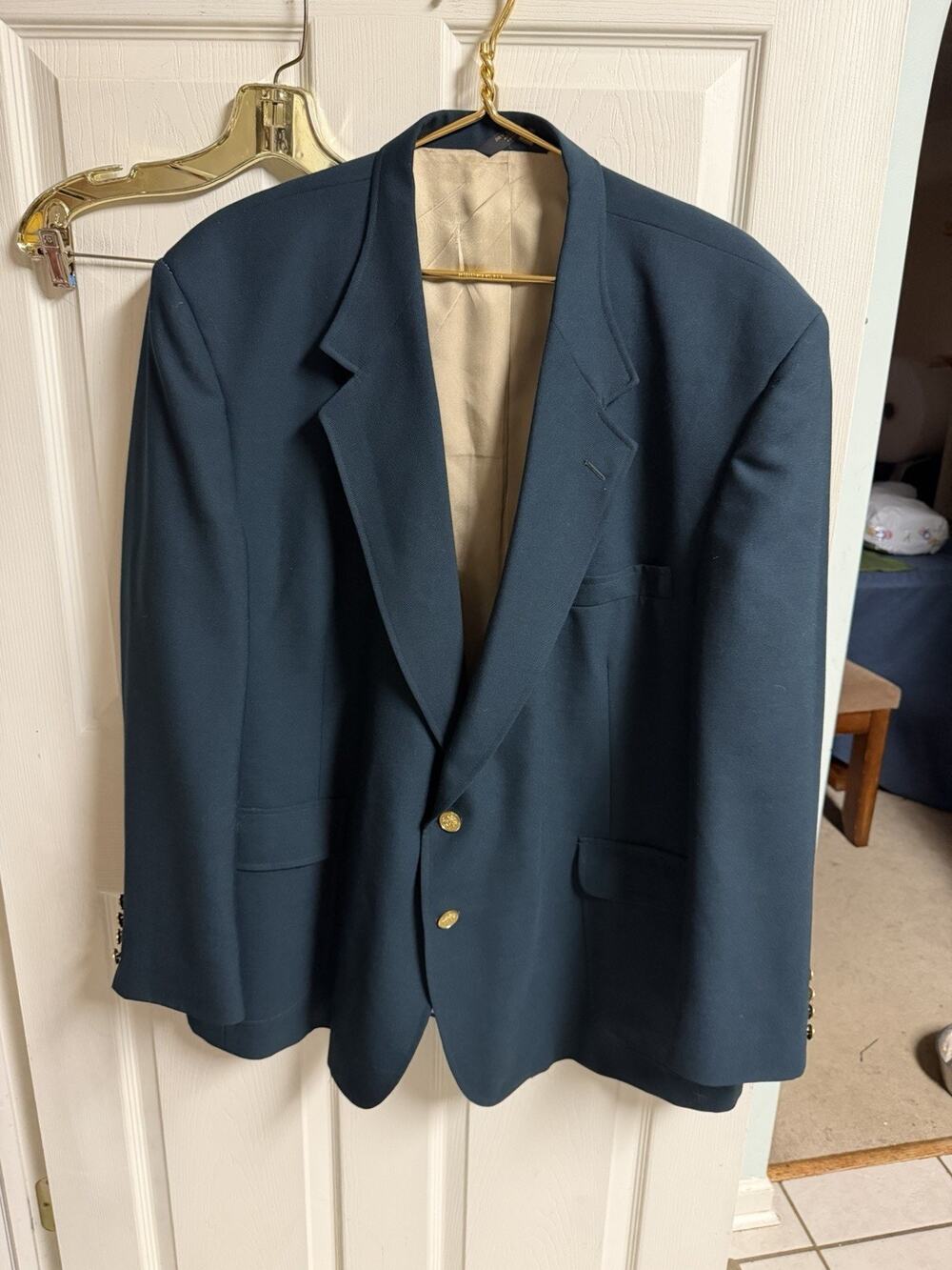 VTG Talbot James Mens 52R Green Teal Jacket Sport Coat Gold Button Golf Hopsack